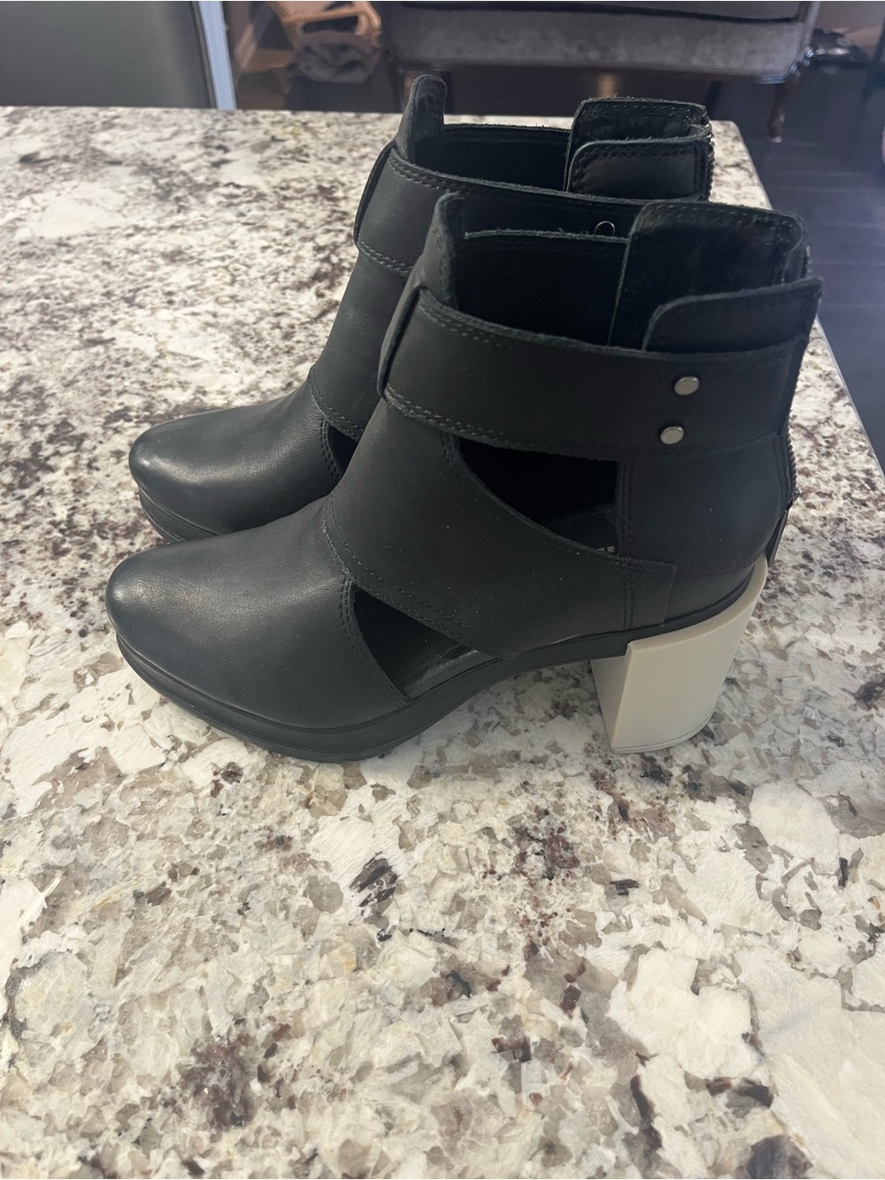 Black Cutout Block Heel Ankle Boots